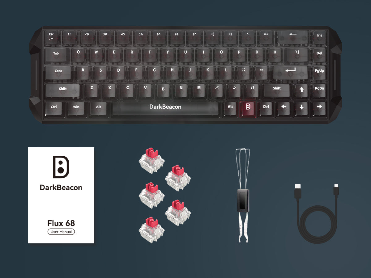 Teclado Gaming Mecânico DarkBeacon Flux 68 HE com Switches Magnéticos Hot Swappable, USB-C com Fio, RGB, Layout 65%