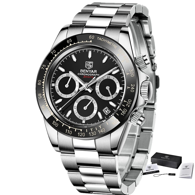 Relojes Hombre 2026 BENYAR New Watches Men Luxury Brand Chronograph Male Sport Watches Waterproof Stainless Steel Quartz Watch