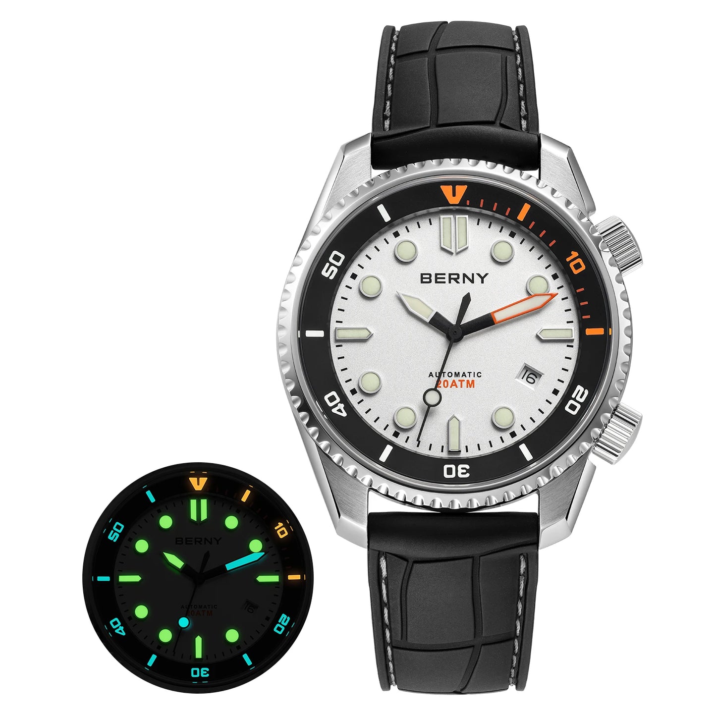 BERNY 20ATM Automatic Men's Watch Diver Sports Diving Watches Luxury Sapphire 316L Stainless Steel Mechanical Waterproof Watches