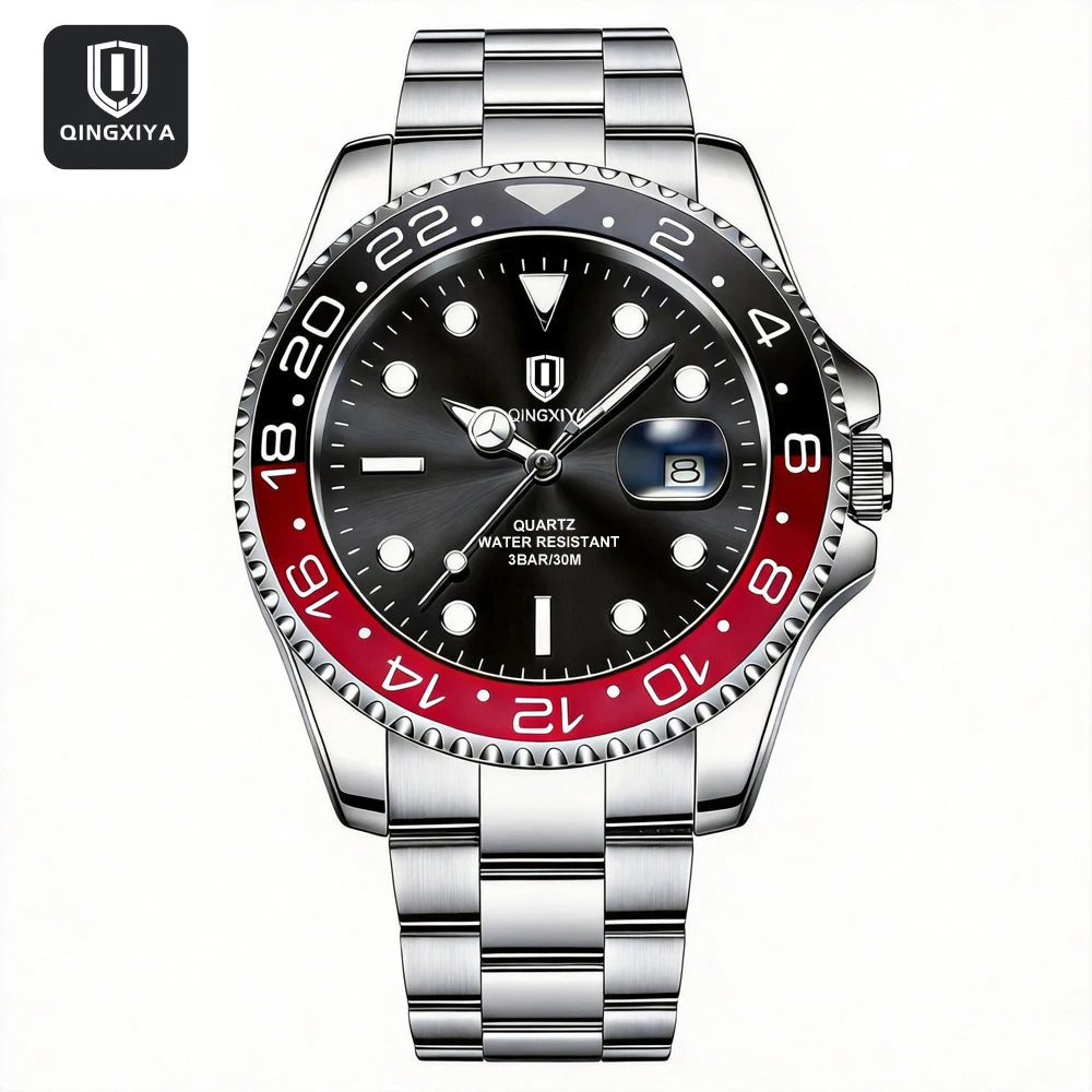2026 New QINGXIYA Luxury Men Quartz Watches Stainless Steel Waterproof Luminous Date Watch Top Brand Men Wristwatch reloj hombre