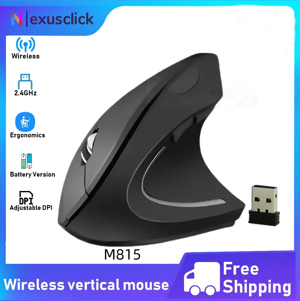 Mouse verticale wireless Bluetooth 2.4G ricaricabile ergonomico 1600DPI regolabile da gaming 6 pulsanti per laptop PC computer