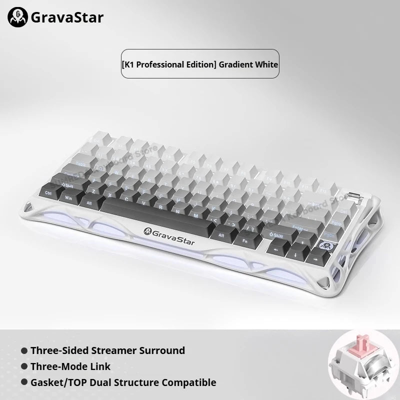 Mercury K1 Grava Star Breaking 75 RGB Mechanical Keyboard Gaming Bluetooth 2.4G Wired RGB Hotswap Gamer Non-contact Keyboard