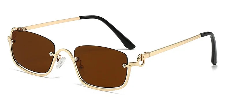New retro metal small half frame sunglasses fashionable small square frame popular sunglasses brand designer sunglasses UV400