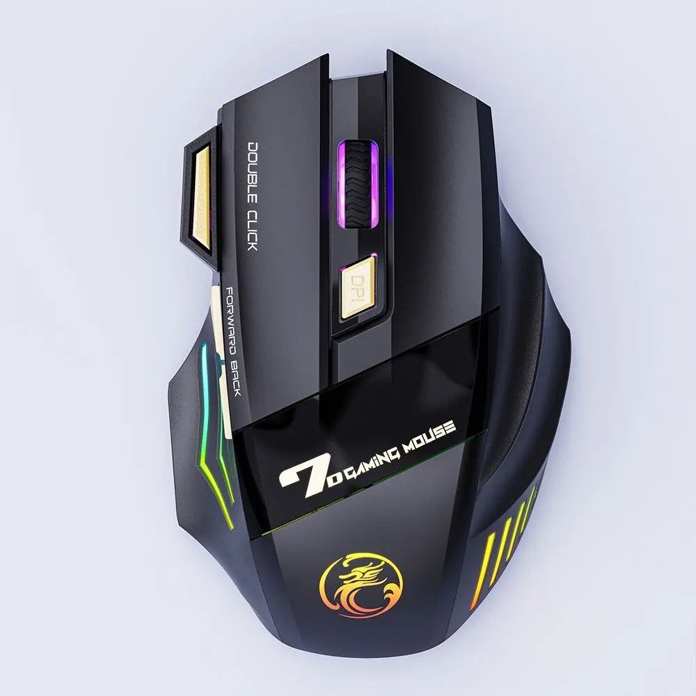 Wireless Gaming Mouse GW-X7 3200DPI Rechargeable RGB LED Mouse, Dual Mode 2.4G Wireless Gaming Mouse with 7 Keys Silent Click Bluetooth Mouse