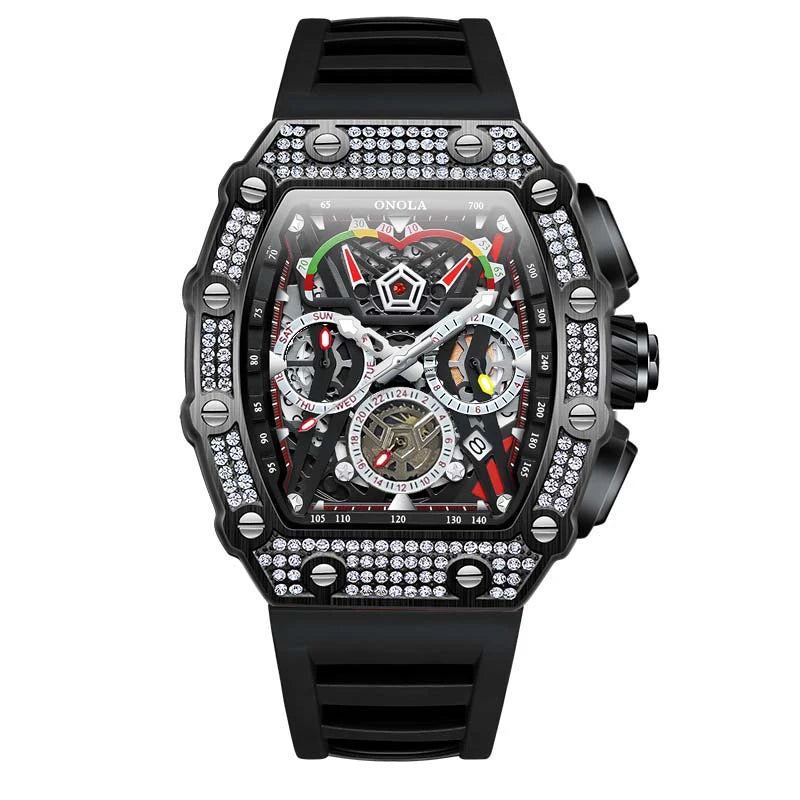 ONOLA Luxury Diamond Mechanical Wristwatches Fashion Sports Square Date Waterproof Automatic Man Watch Men Military Watch Clock