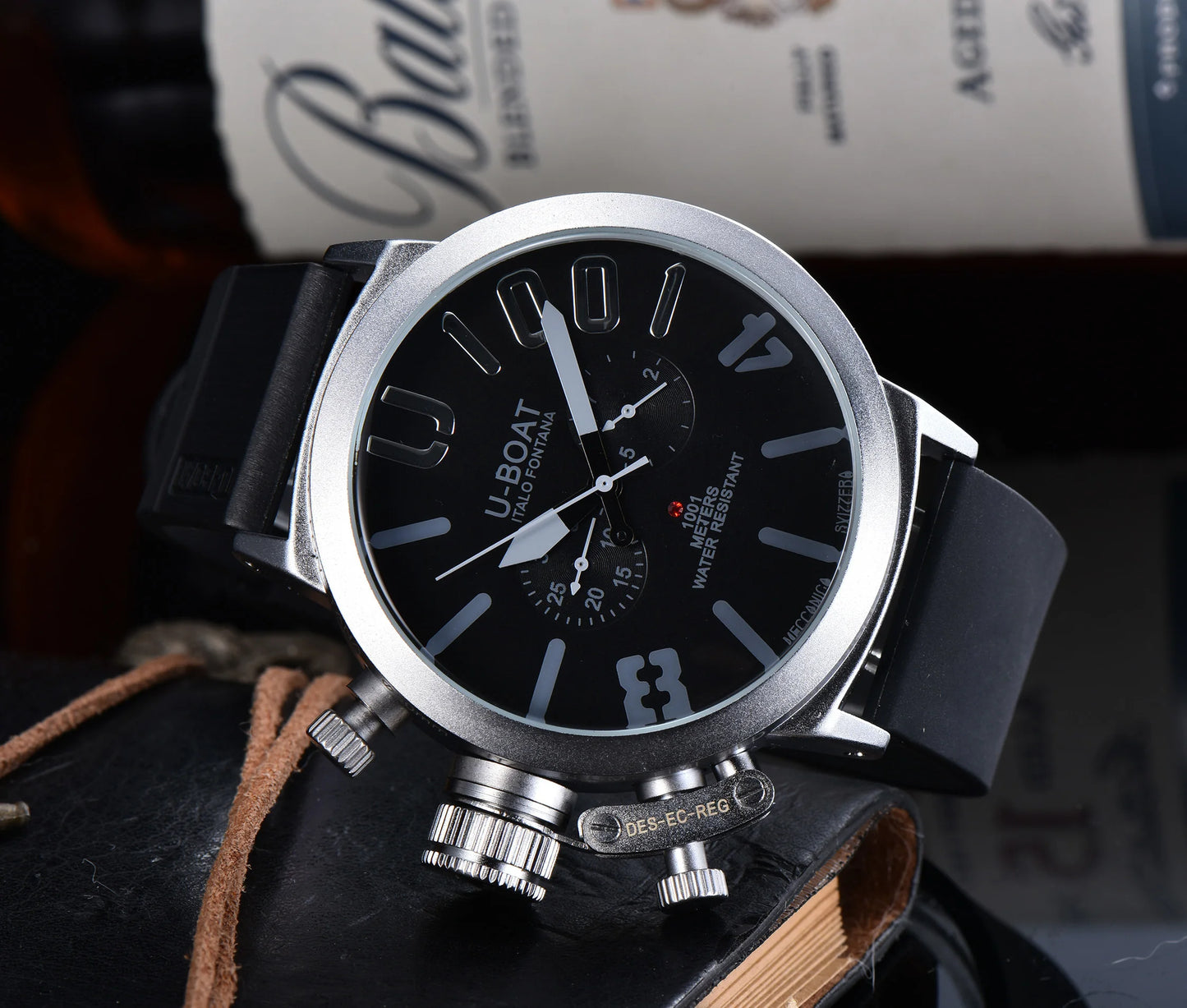 U-Boat Classico 1001 Style Men's Watch Big Dial Stainless Steel Case Rubber Band Luminous Waterproof 1001M Sports Wristwatch