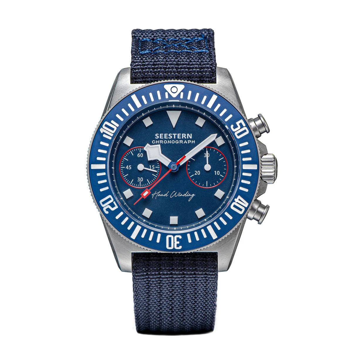 SEESTERN Chronograph Herren-Mechanikuhr Tianjin ST1901 Uhrwerk Saphirglas-Armbanduhr mit Nylon-Klettarmband, Leuchtzeigern und Skelettdesign