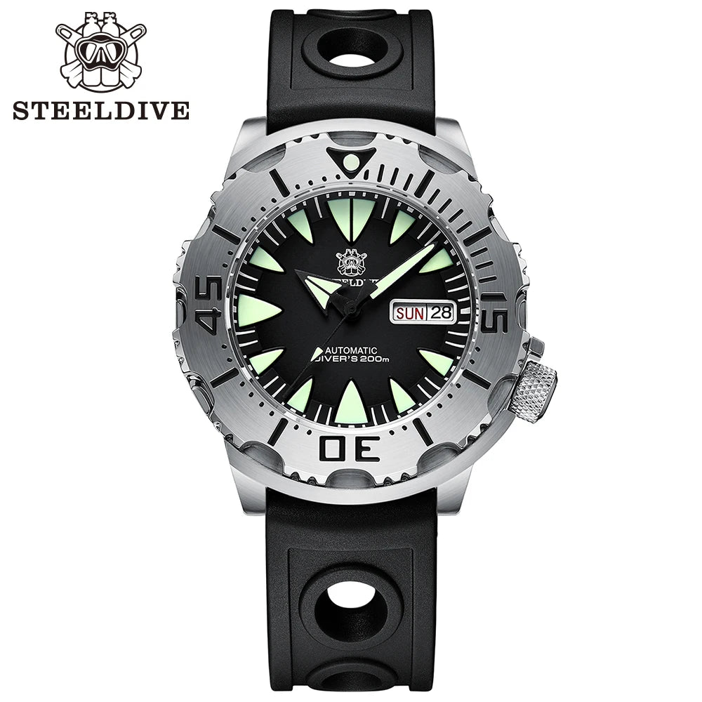 STEELDIVE SD1984 New Arrival 42.2MM M onster 200M Waterproof NH36 Day Function Sapphire Glass Automatic Movement Steel Bracelet