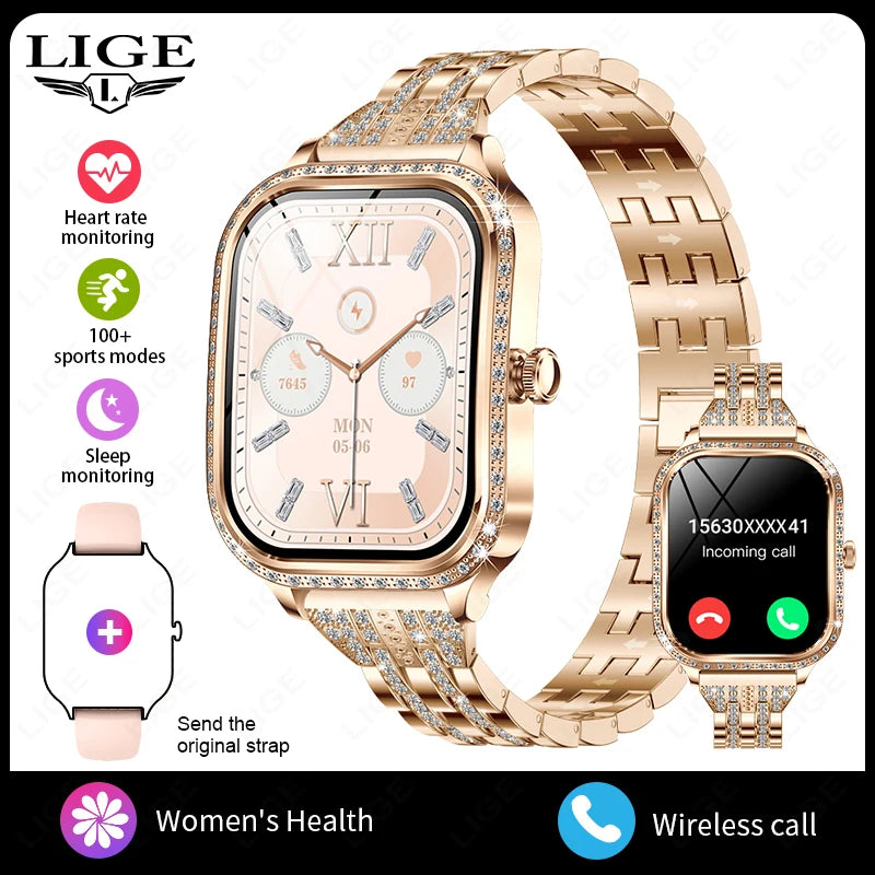 LIGE New Luxury Smart Watch Heart Rate Monitor Fashion Ladies Bracelet 2024 Bluetooth Call Smartwatch Womoen For Android IOS