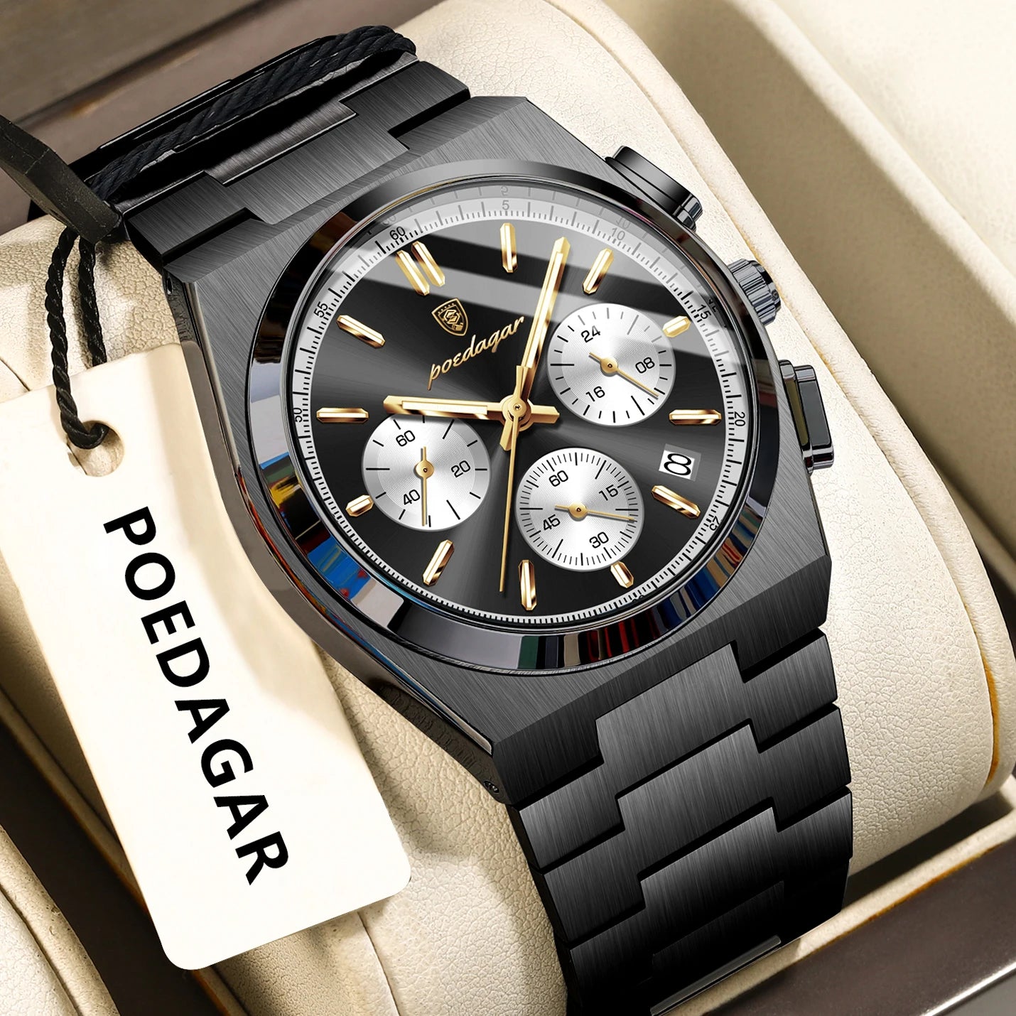 POEDAGAR Fashion Men's Wristwatch Chronograph Date Stainless Steel Quartz Man Clock Waterproof Luminous Business Watches For Men
