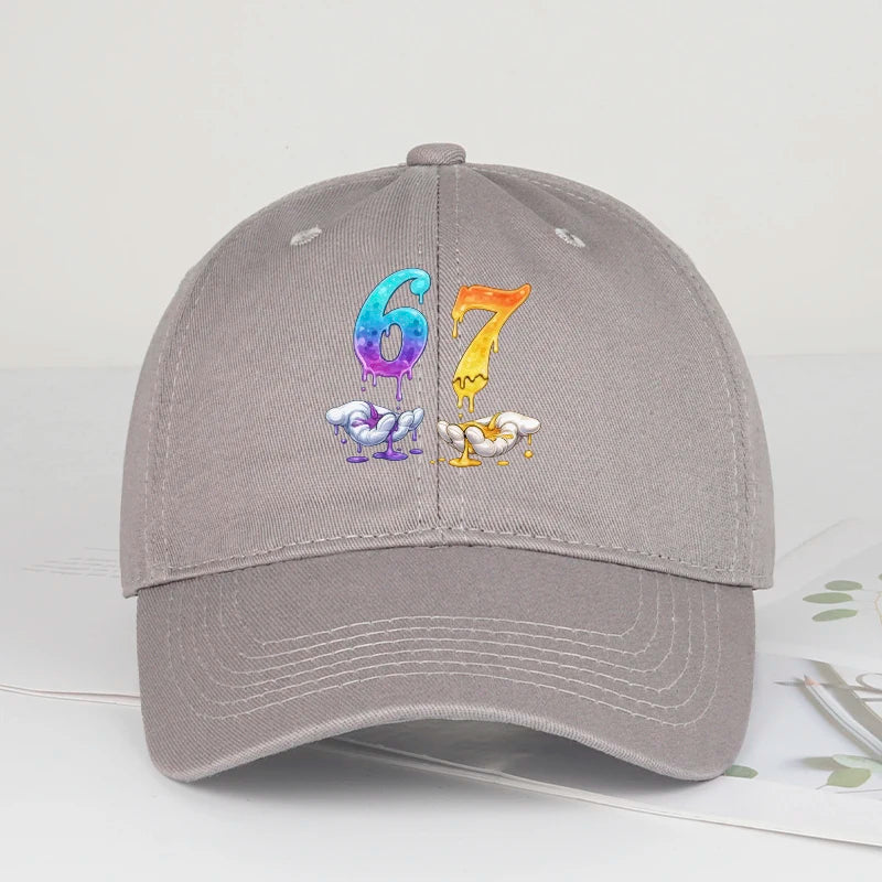 Colorful Dripping Number 67 Print Baseball Cap Adjustable Unisex Cartoon Streetwear Sun Hat