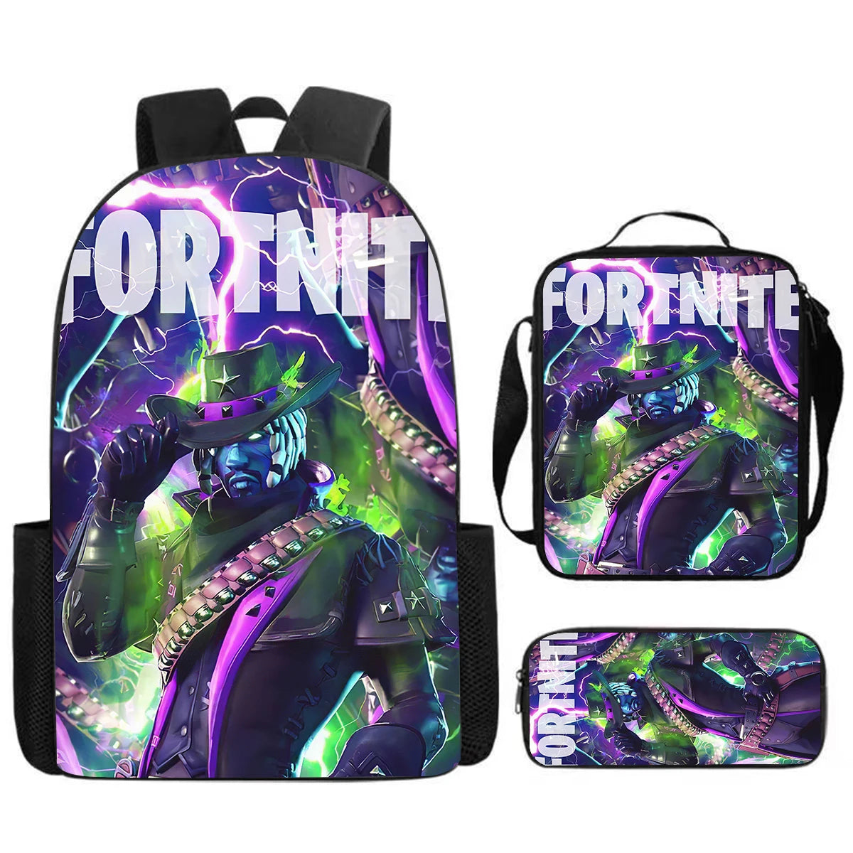 Cute Cartoon 3pcs Set School Backpack with Lunch Bag Pencil Case , Large Anime Fortnite Kids School Bags For Boys and Girls
