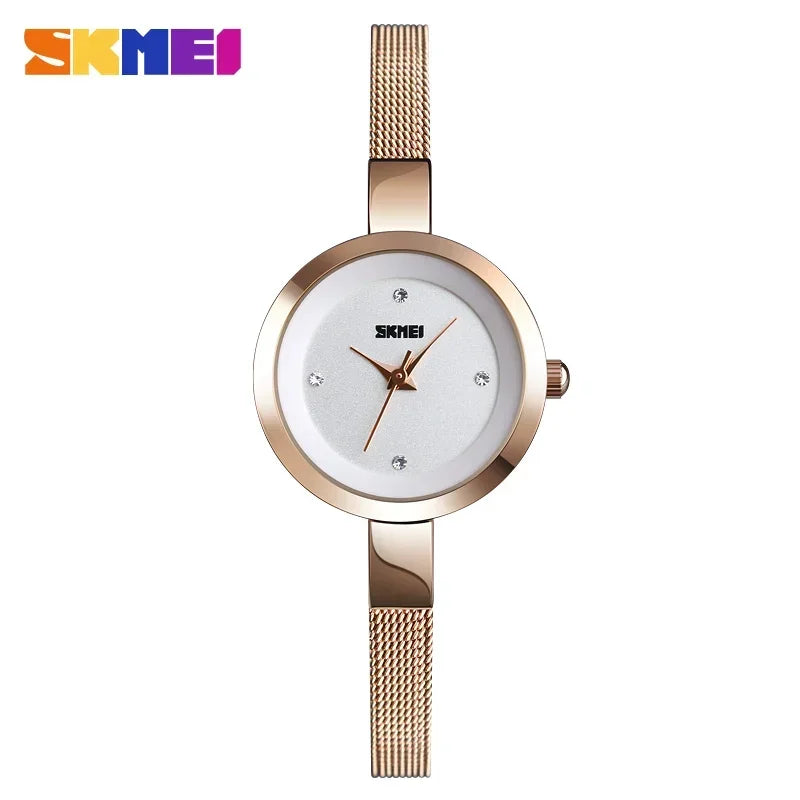 SKMEI Casual Stainless Steel Female Wristwatcch Relogio Feminino Luxury Quartz Ladies Watch Thin Strap Fashion Women Watch 1390