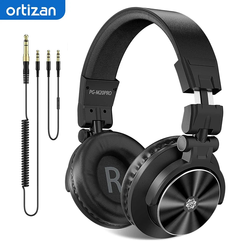 PUPGSIS Studio Monitor Headphones Wired Over Ear DJ Headphones with Microphone, 50mm Driver Hi-Res Audio, Professional Recording Headset