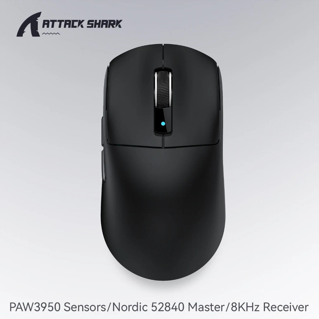 Mouse gaming Attack Shark R6 ultra leggero 38g, wireless PAW3950 con frequenza di polling 8K, Nordic 52840, 24000DPI, tri-mode