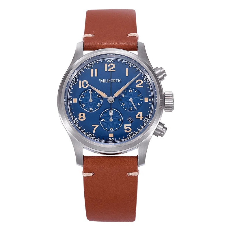 Milifortic 39MM Men's Solar Chronograph M069 Sapphire Crystal VS75 Stainless Steel Case Military Style Quartz Wristwatches