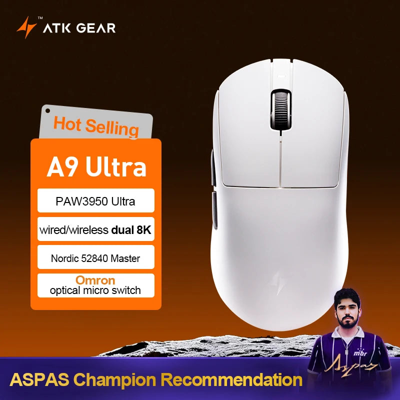 Mouse da gaming wireless ATK Dragonfly A9 Ultimate A9 Air PAW3950 ultraleggero ergonomico per e-sport FPS Gamer CSGO A9 Ultra