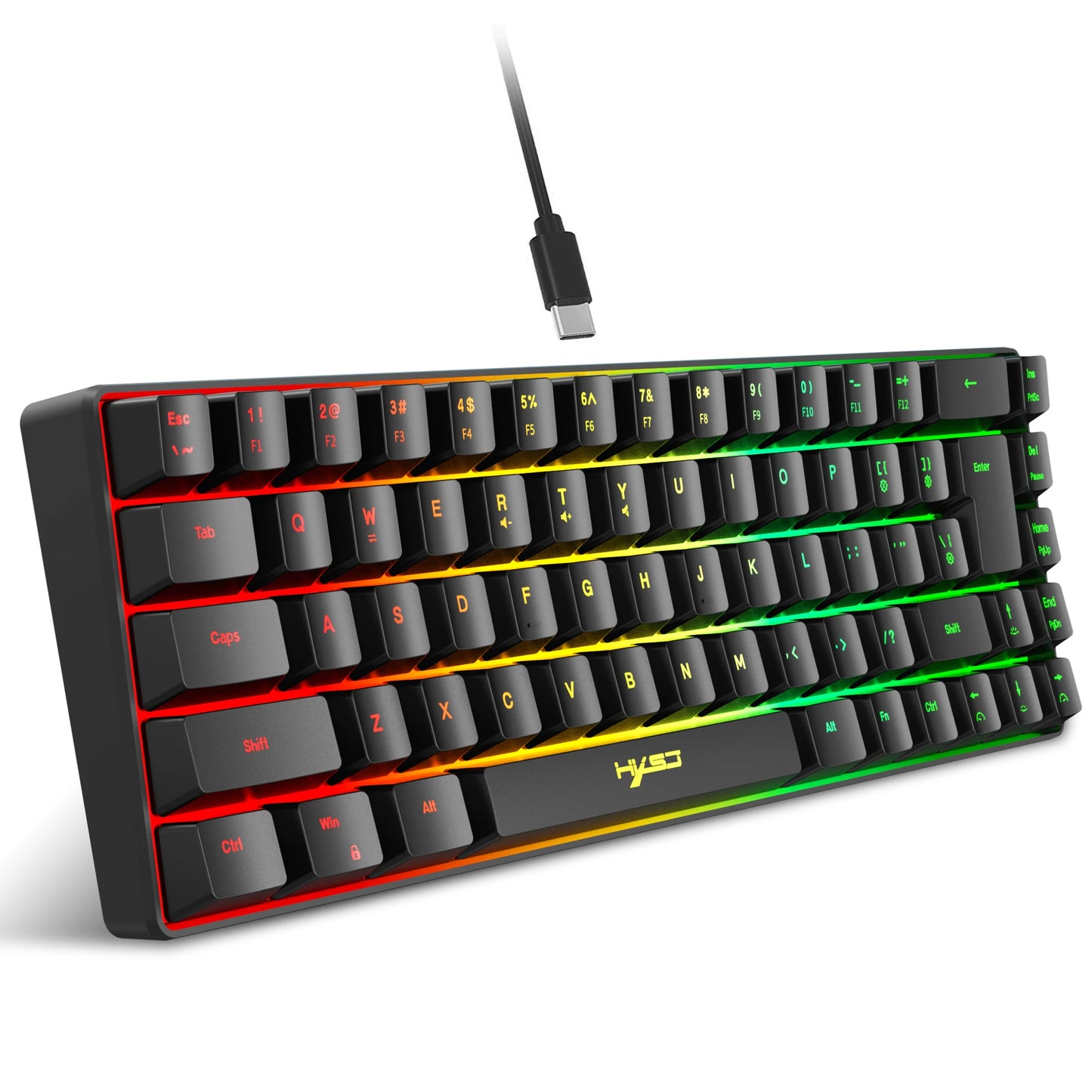 Promoção imperdível! Teclado gaming com fios espanhol de 69 teclas, retroiluminação RGB e design compacto 68%, um acessório indispensável para profissionais de escritório e gamers