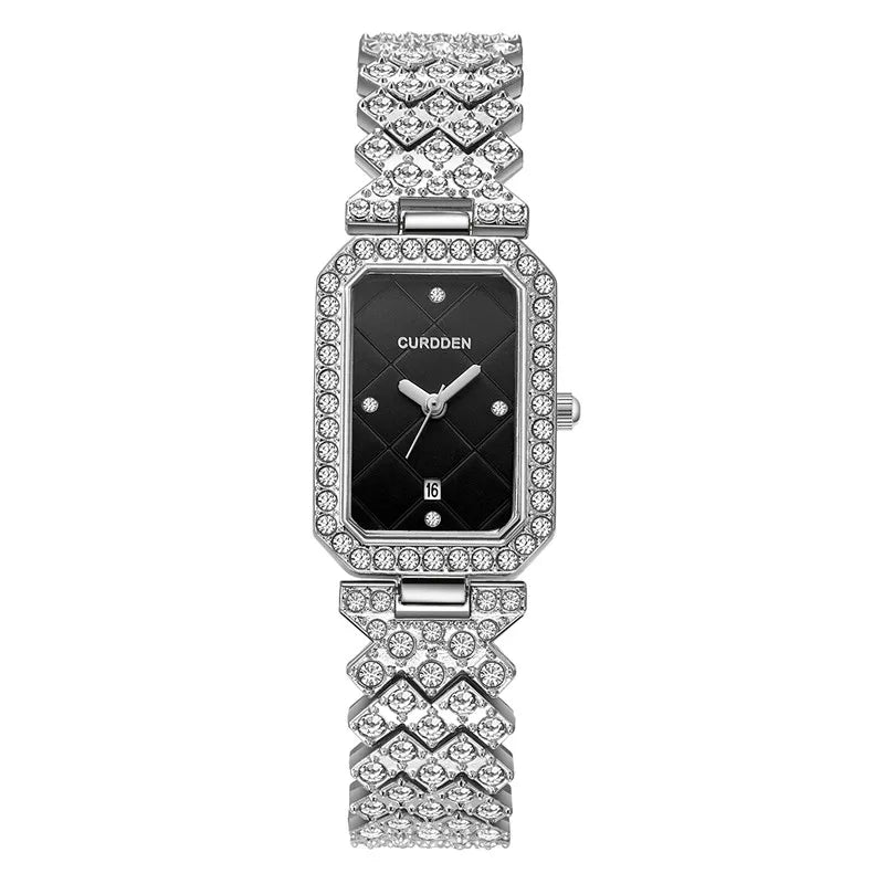 Original CURDDEN Brand Rectangular Watches For Ladiies Fashion Casual Alloy Band Diamond Luxury Quartz Watch Silver Montre Femme