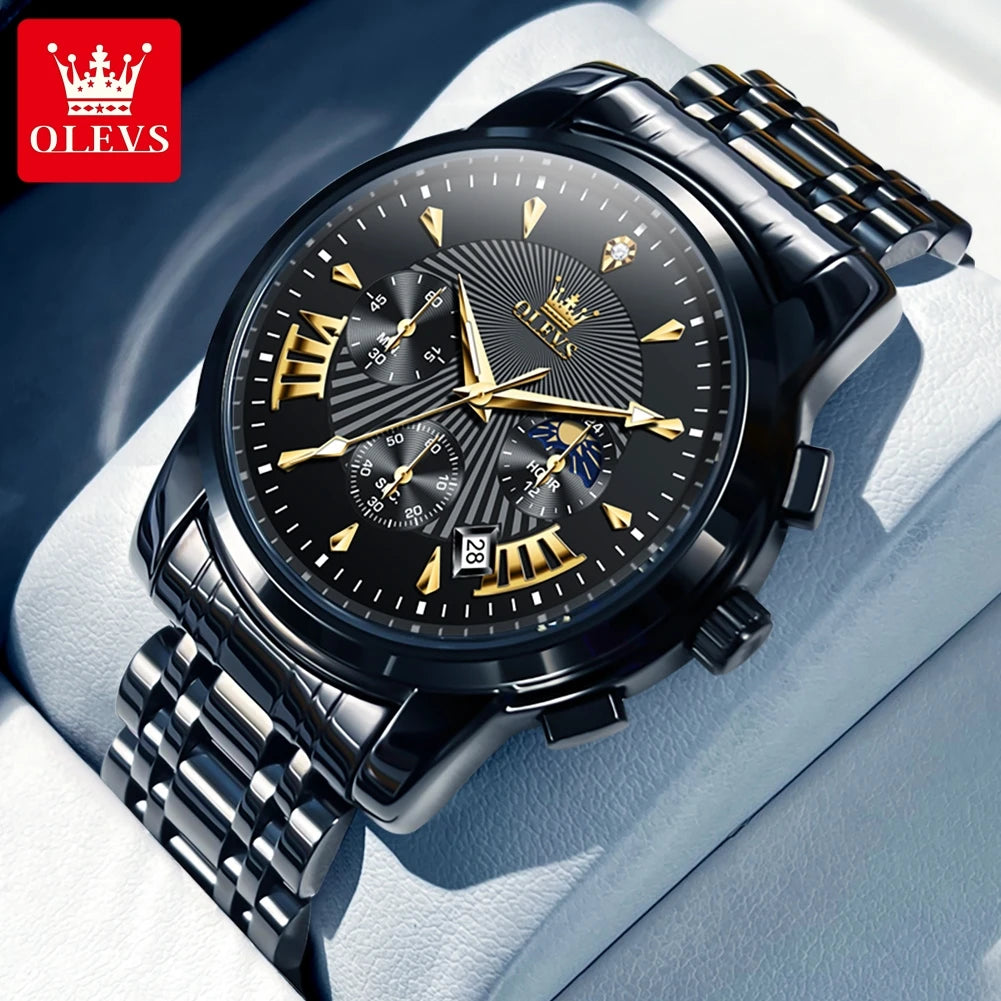 OLEVS Brand Fashion Red Watch for Men Luxury Sport Waterproof Stainless Steel Chronograph Quartz Watches Relogio Masculino