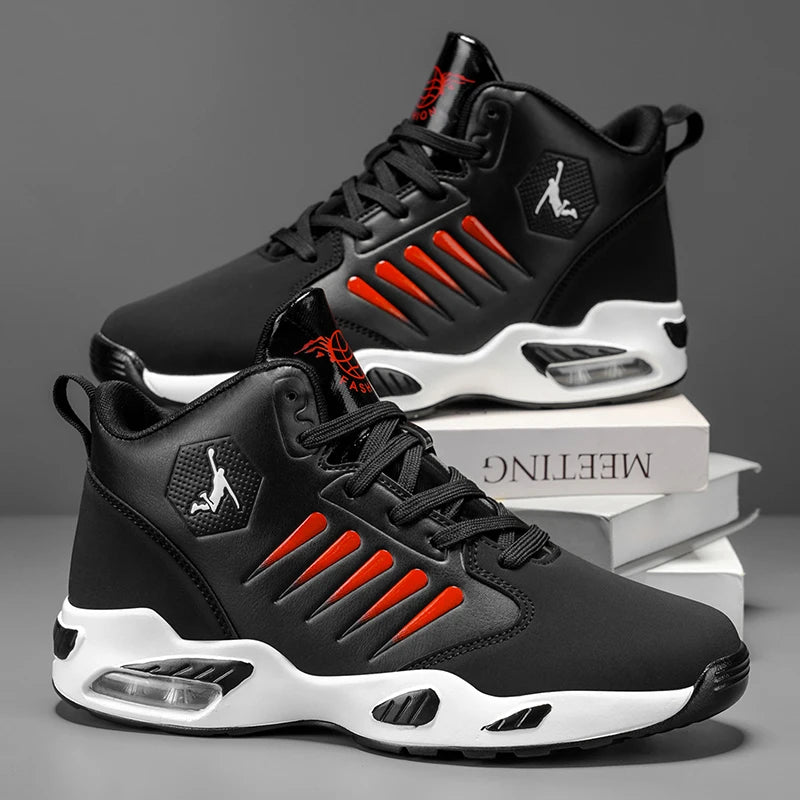 Men's High-Top Basketball Shoes with Breathable Mesh Design for Maximum Comfort, Outdoor Shock-Absorbing Running Shoes, High-Rebound Cushioning Technology for Smoother and More Comfortable Running, Enhanced Support, Stylish