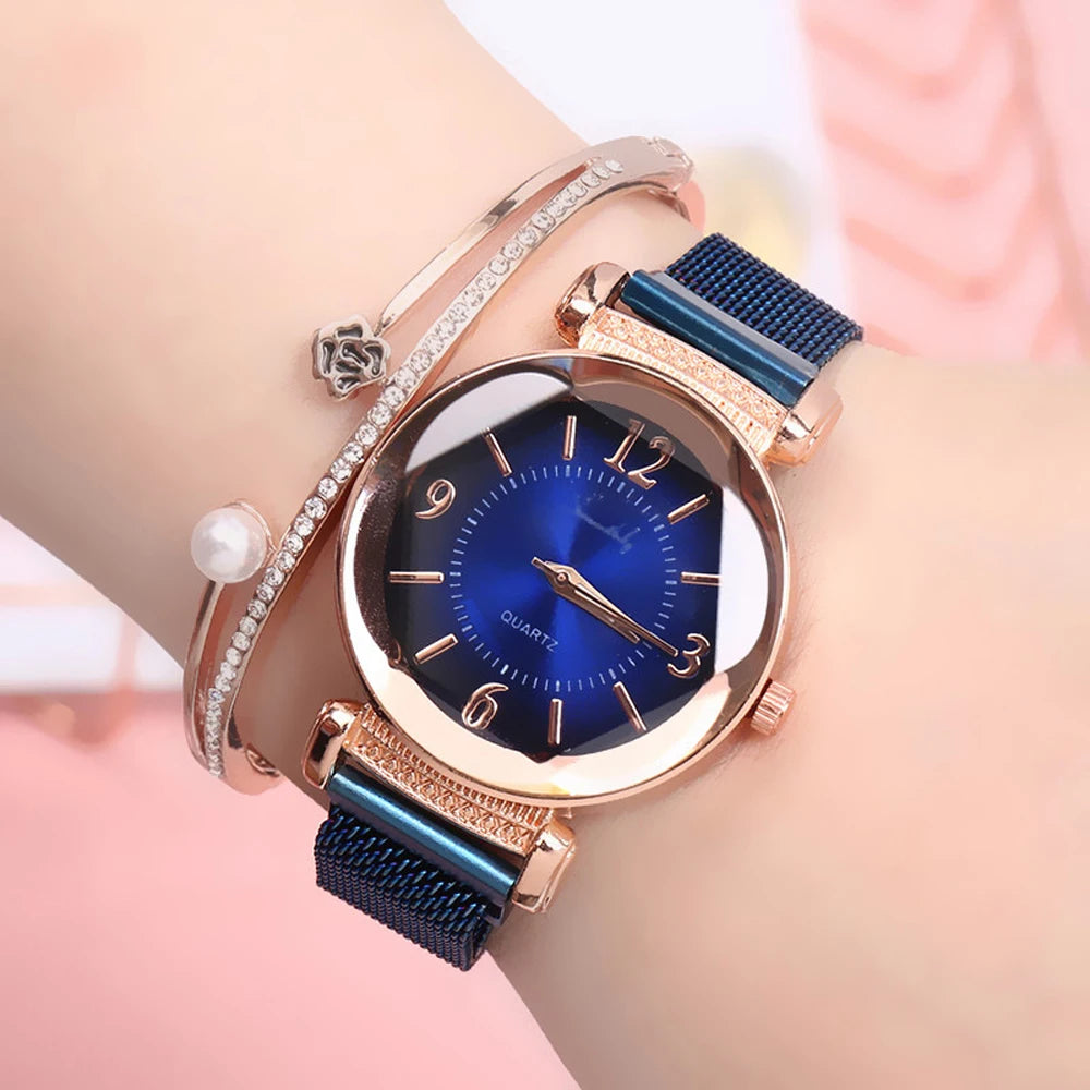 Milan Magnet Buckle Women Watch Fashion Wild New Wristwatch Luxury Ladies Geometric Roman Numeral Quartz Movement Clock