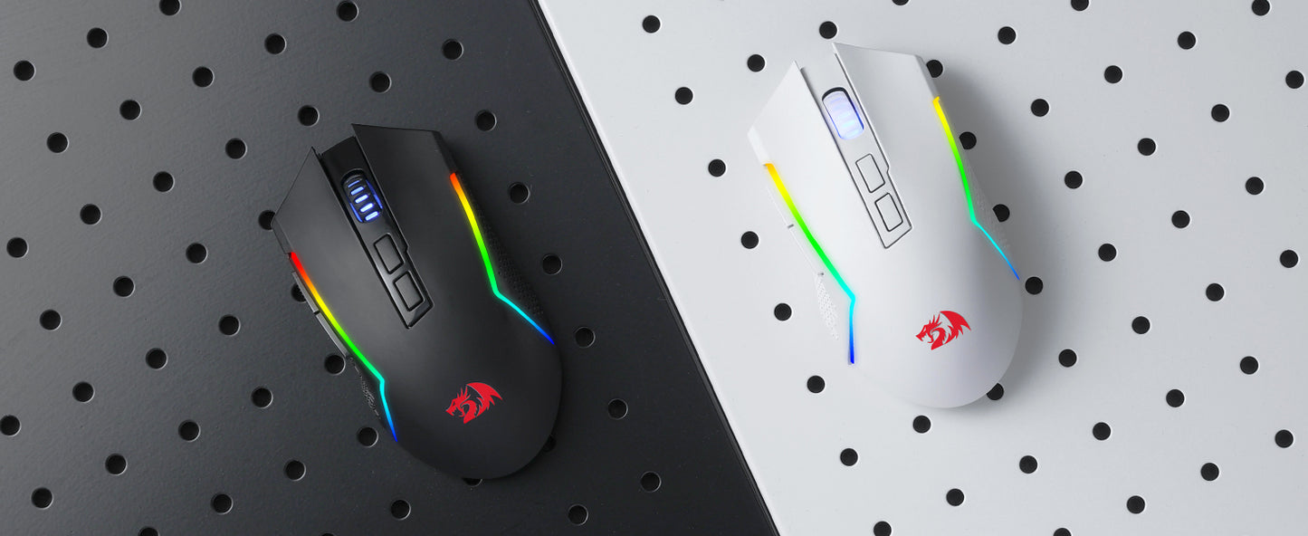 Redragon M693 trådløs/kablet BT & 2.4G Bluetooth gamingmus 8000 DPI med 3 tilslutningstilstande og RGB-baggrundsbelysning til PC/Mac/laptop