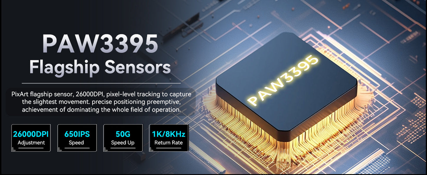 ATTACK SHARK X3 trådløs gamingmus PixArt PAW3395 49g SUPERLIGHT, BT/2.4G trådløs/kablet, 6 justerbare DPI op til 26000