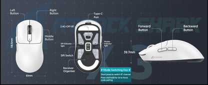 ATTACK SHARK X3 trådløs gamingmus PixArt PAW3395 49g SUPERLIGHT, BT/2.4G trådløs/kablet, 6 justerbare DPI op til 26000