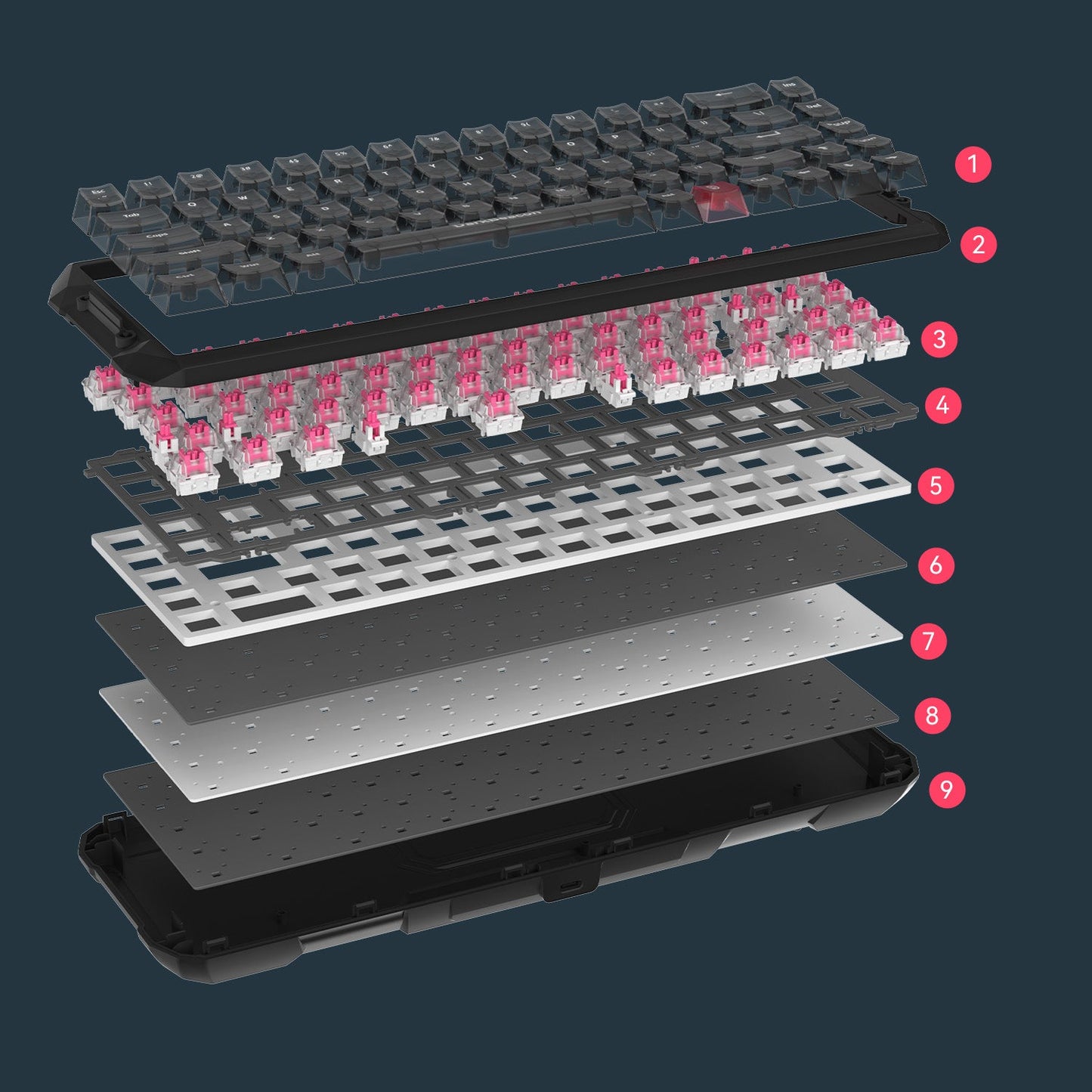 Teclado Gaming Mecânico DarkBeacon Flux 68 HE com Switches Magnéticos Hot Swappable, USB-C com Fio, RGB, Layout 65%
