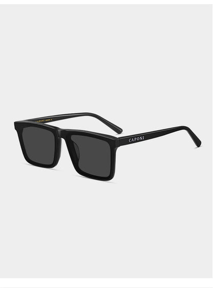 Ochelari de soare polarizați CAPONI din nailon, cu rame din acetat, design pătrat și plat, pentru bărbați, protecție UV400, lentile negre CP7499