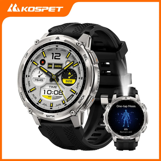 KOSPET TANK T4C Smartwatch Men's Outdoor GPS Watch with Bright LED Flashlight 5ATM Water-Resistant for Swimming Military Tough