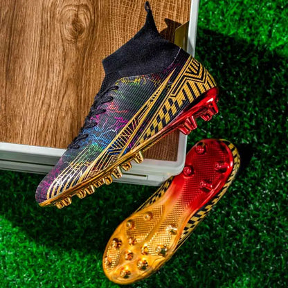 Men's Football Shoes Professional Gold Plated FG Soccer Cleats High Performance Sports Sneakers for Artificial Grass Competitive
