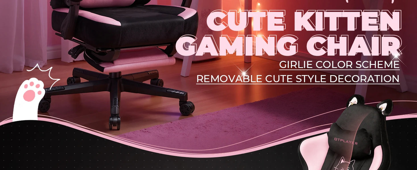 GTPLAYER Cute Gaming chair with Velvet Fabric Ergonomic Office Chair Gamer chair with Cat Ears 150kg Pink