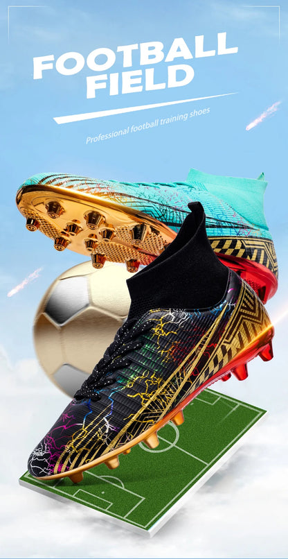 Men's Football Shoes Professional Gold Plated FG Soccer Cleats High Performance Sports Sneakers for Artificial Grass Competitive