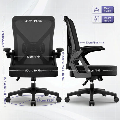 Hiazurm Ergonomic Office Chair, with Adjustable Lumbar Support, 90° Foldable Armrests & Rocking Function, 150kg Capacity