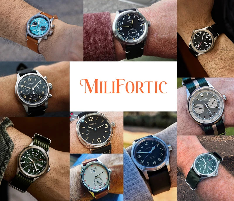 Milifortic 39MM Men's Solar Chronograph M069 Sapphire Crystal VS75 Stainless Steel Case Military Style Quartz Wristwatches