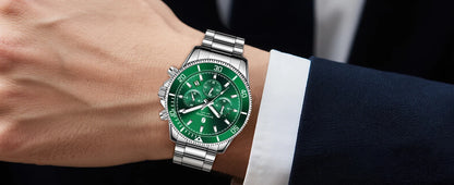 SAPPHERO Men’s Quartz Watch Luxury Chronograph Sport Wristwatch Stainless Steel Waterproof 50M Date Luminous Business Watch