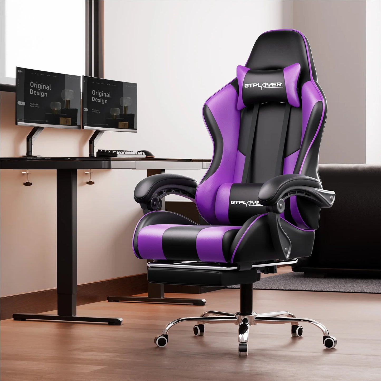 GTPLAYER Gaming chair with Massage Ergonomic Desk chair Footrest Headrest Rotary chair for office and Gamers