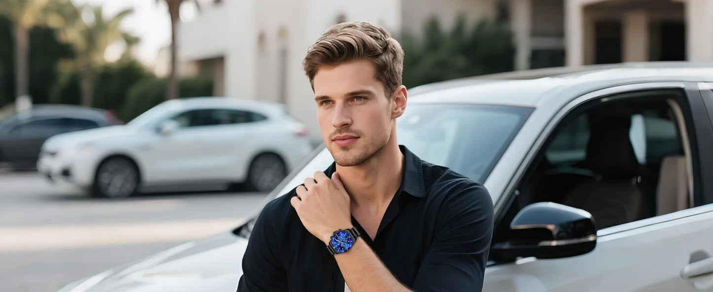 SAPPHERO Men’s Quartz Watch Luxury Chronograph Sport Wristwatch Stainless Steel Waterproof 50M Date Luminous Business Watch