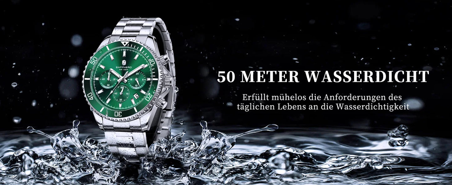 SAPPHERO Men’s Quartz Watch Luxury Chronograph Sport Wristwatch Stainless Steel Waterproof 50M Date Luminous Business Watch
