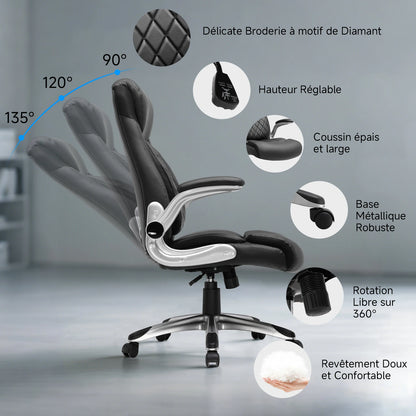 COMHOMA office chair Ergonomic desk chair with folding armrests with high backrest, scratch resistant leather