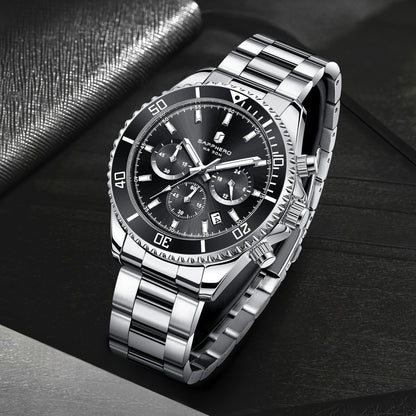 SAPPHERO Men’s Quartz Watch Luxury Chronograph Sport Wristwatch Stainless Steel Waterproof 50M Date Luminous Business Watch