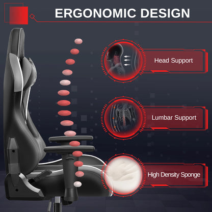 Gaming Chair, Ergonomic, PU Leather, Adjustable Armrests, Waterproof, Max 150kg, Black/Gray