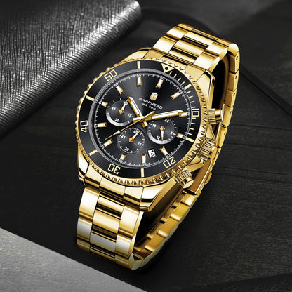 SAPPHERO Men’s Quartz Watch Luxury Chronograph Sport Wristwatch Stainless Steel Waterproof 50M Date Luminous Business Watch