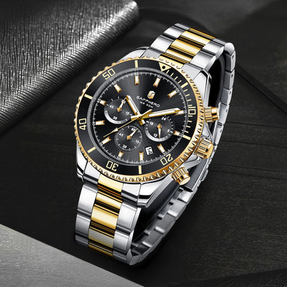 SAPPHERO Men’s Quartz Watch Luxury Chronograph Sport Wristwatch Stainless Steel Waterproof 50M Date Luminous Business Watch