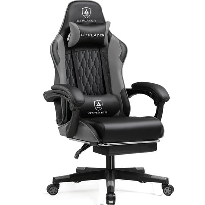 Cadeira gaming GTPLAYER Cadeira gamer Cadeira de escritório ergonómica Apoio para os pés ajustável Apoio lombar e almofadas Cadeira gaming