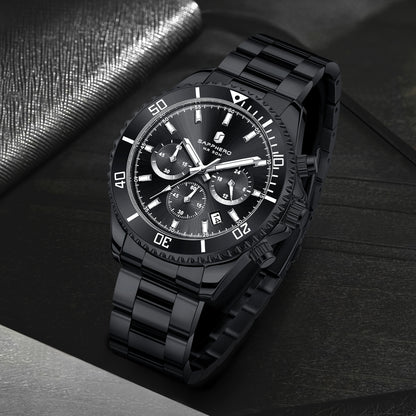 SAPPHERO Men’s Quartz Watch Luxury Chronograph Sport Wristwatch Stainless Steel Waterproof 50M Date Luminous Business Watch