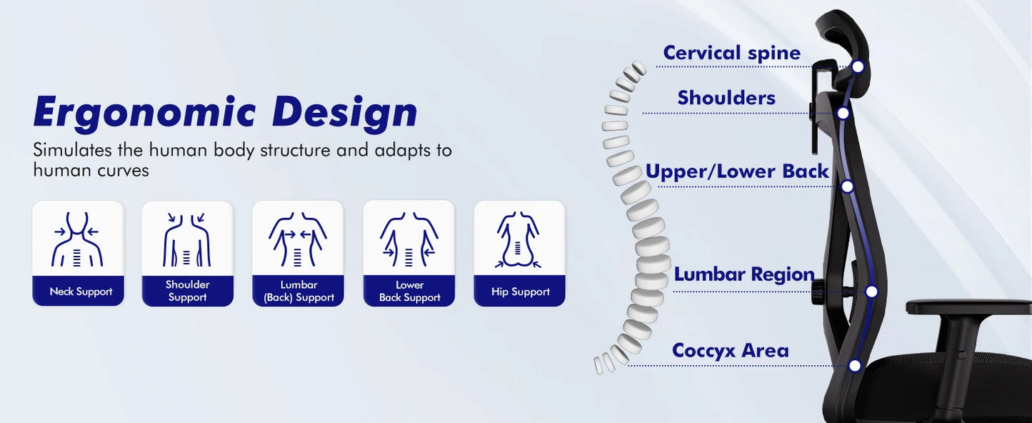 Hiazurm Office Chair Ergonomic, Desk Chair with Lumbar Support 3D, Height-adjustable Office Chairs for home with Adjustable Headrest and Armrests, Computer Chairs Ideal for Company,  Home and Gaming