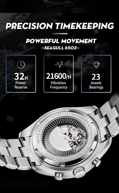 WM Watch Automatic Mechanical Watch 200M Waterproof Casual Classic Business Welly Merck Men Watches 170M-WM